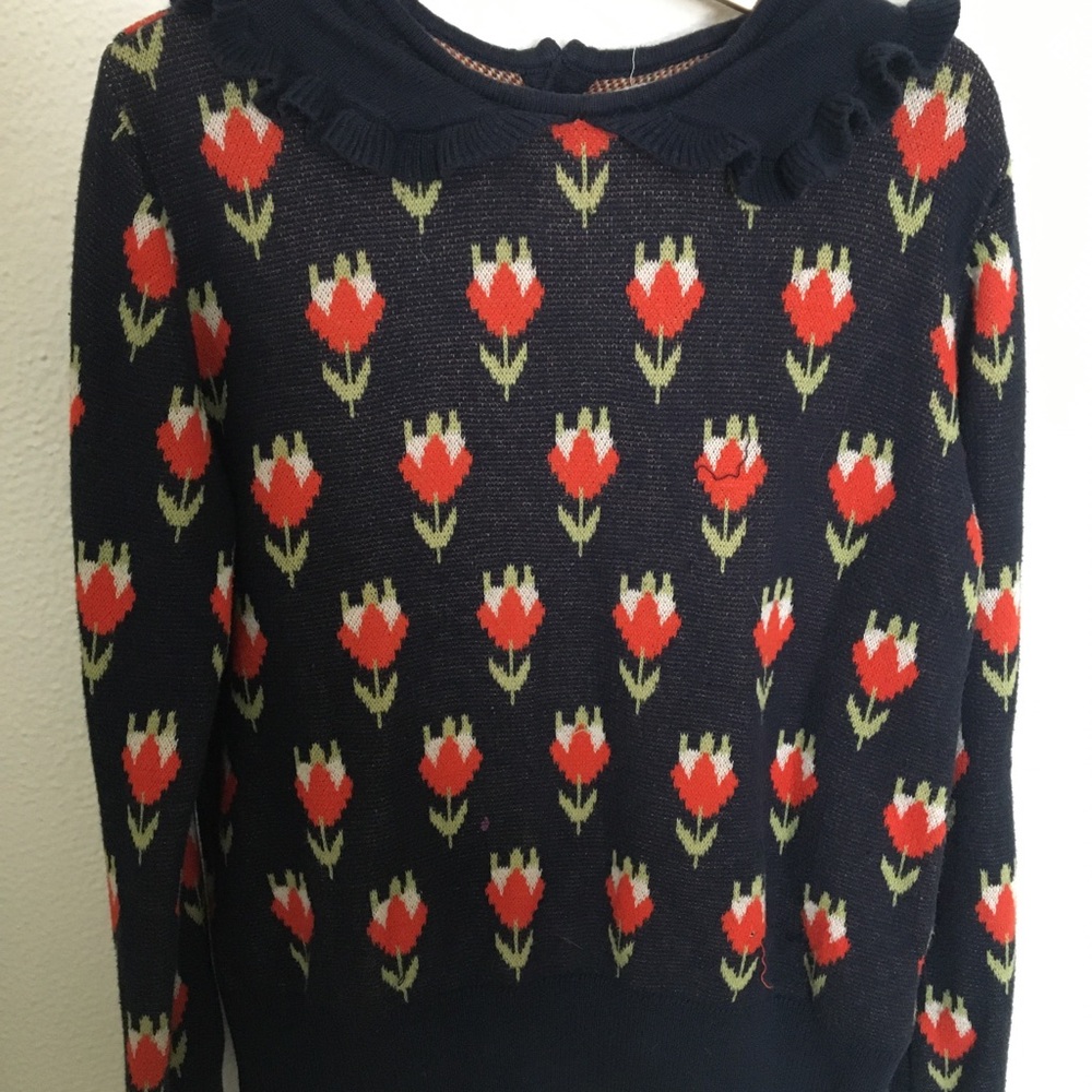 Floral Patterned Navy Sweater